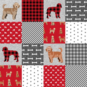 golden doodle cheater quilt fabric - dog quilt, cheater quilt, wholecloth, - red plaid