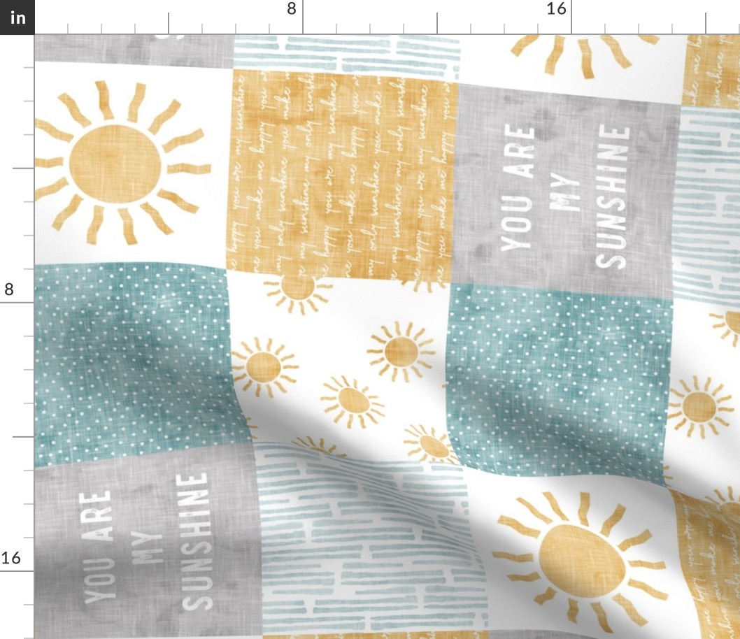 You are my sunshine wholecloth - suns patchwork -  grey, blue, and gold (90) - LAD20