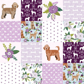 golden doodle cheater quilt - dog quilt, dog cheater quilt - purple floral