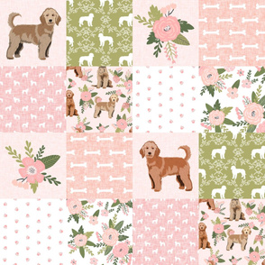 golden doodle cheater quilt - dog quilt, dog cheater quilt -peach floral