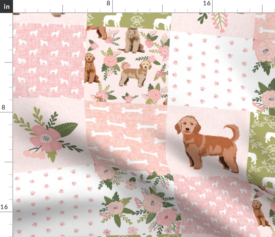 golden doodle cheater quilt - dog quilt, dog cheater quilt -peach floral