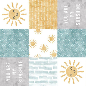 You are my sunshine wholecloth - suns patchwork -  face - grey, blue, and gold (90) - LAD20