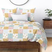 You are my sunshine wholecloth - suns patchwork - face - pink and gold (90) - LAD20
