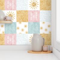 You are my sunshine wholecloth - suns patchwork - face - pink and gold (90) - LAD20