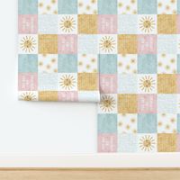 You are my sunshine wholecloth - suns patchwork - face - pink and gold (90) - LAD20