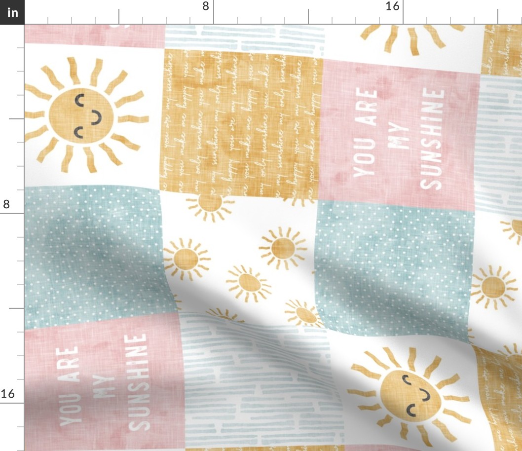 You are my sunshine wholecloth - suns patchwork - face - pink and gold (90) - LAD20