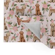 golden doodle floral fabric - dog fabric, dog florals - peach