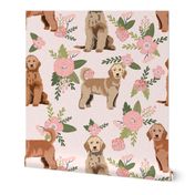 golden doodle floral fabric - dog fabric, dog florals - peach