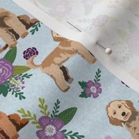 golden doodle floral fabric - dog fabric, dog florals -purple