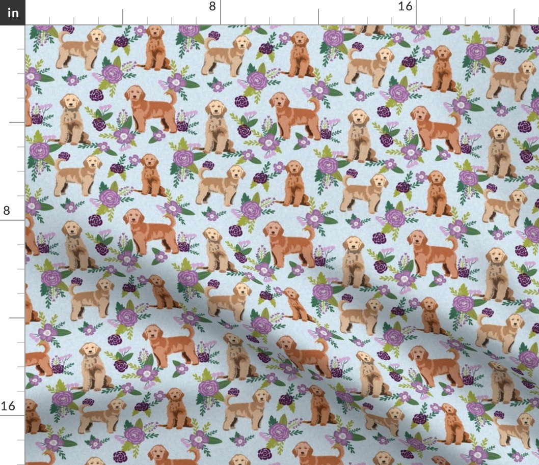 golden doodle floral fabric - dog fabric, dog florals -purple