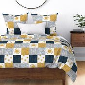 You are my sunshine wholecloth - suns patchwork - dark blue and grey - LAD20