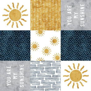 You are my sunshine wholecloth - suns patchwork - dark blue and grey - LAD20