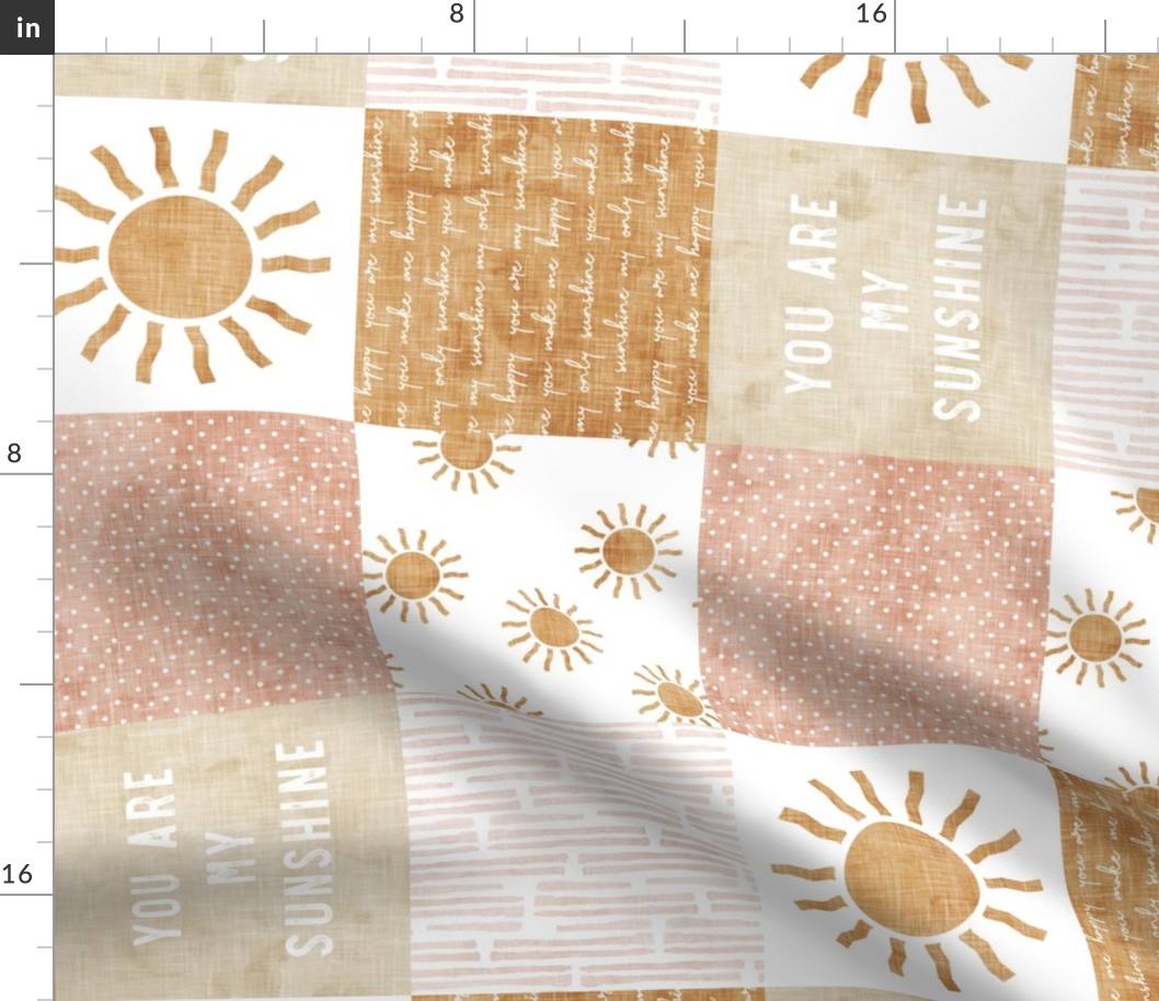 You are my sunshine wholecloth - suns patchwork - pink and tan (90) - LAD20