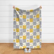 You are my sunshine wholecloth - sun patchwork - face - yellow and grey  (90) - LAD20