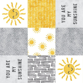 You are my sunshine wholecloth - sun patchwork - face - yellow and grey  (90) - LAD20
