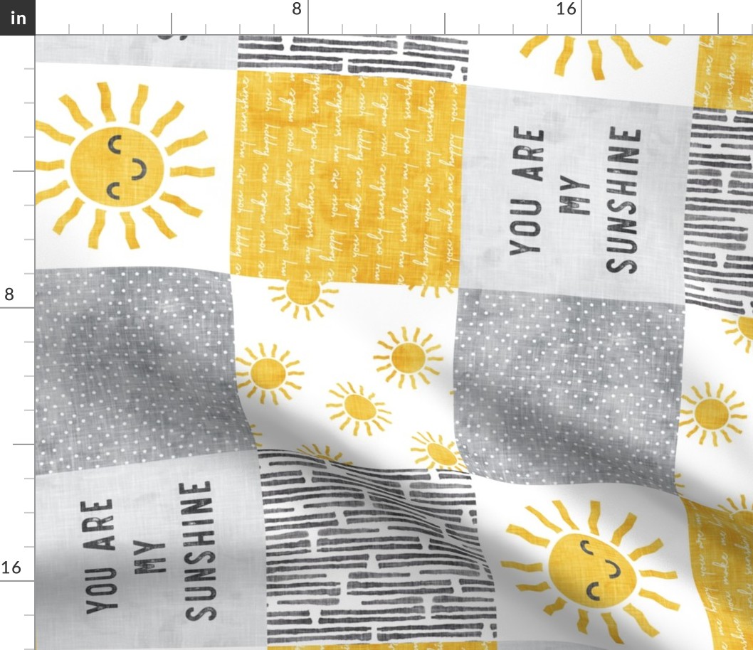 You are my sunshine wholecloth - sun patchwork - face - yellow and grey  (90) - LAD20