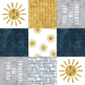 You are my sunshine wholecloth - suns patchwork - face -  dark blue and grey - LAD20