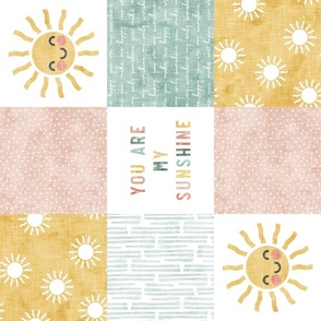 You are my sunshine wholecloth - multi - suns patchwork - face -  pink, teal, gold (90) - LAD20