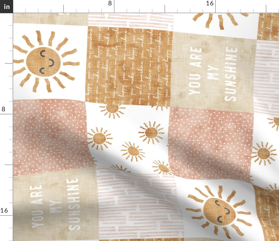 You are my sunshine wholecloth - suns patchwork - face - pink and tan (90) - LAD20