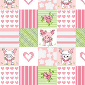 pigs with roses wholecloth