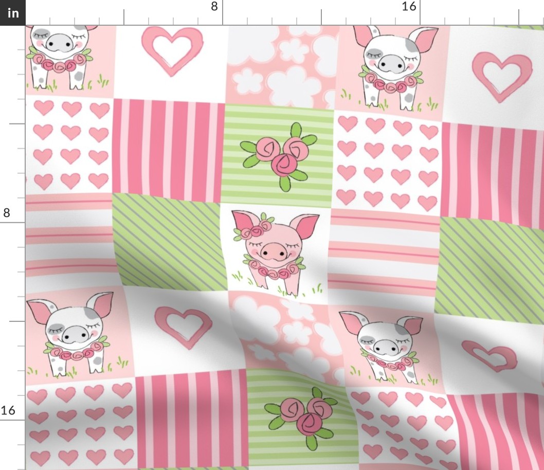 pigs with roses wholecloth