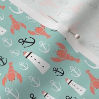 Lobster Ditsy in Coral and Mint