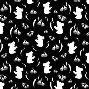 Nancy Koala & Friends - white silhouettes on black, large