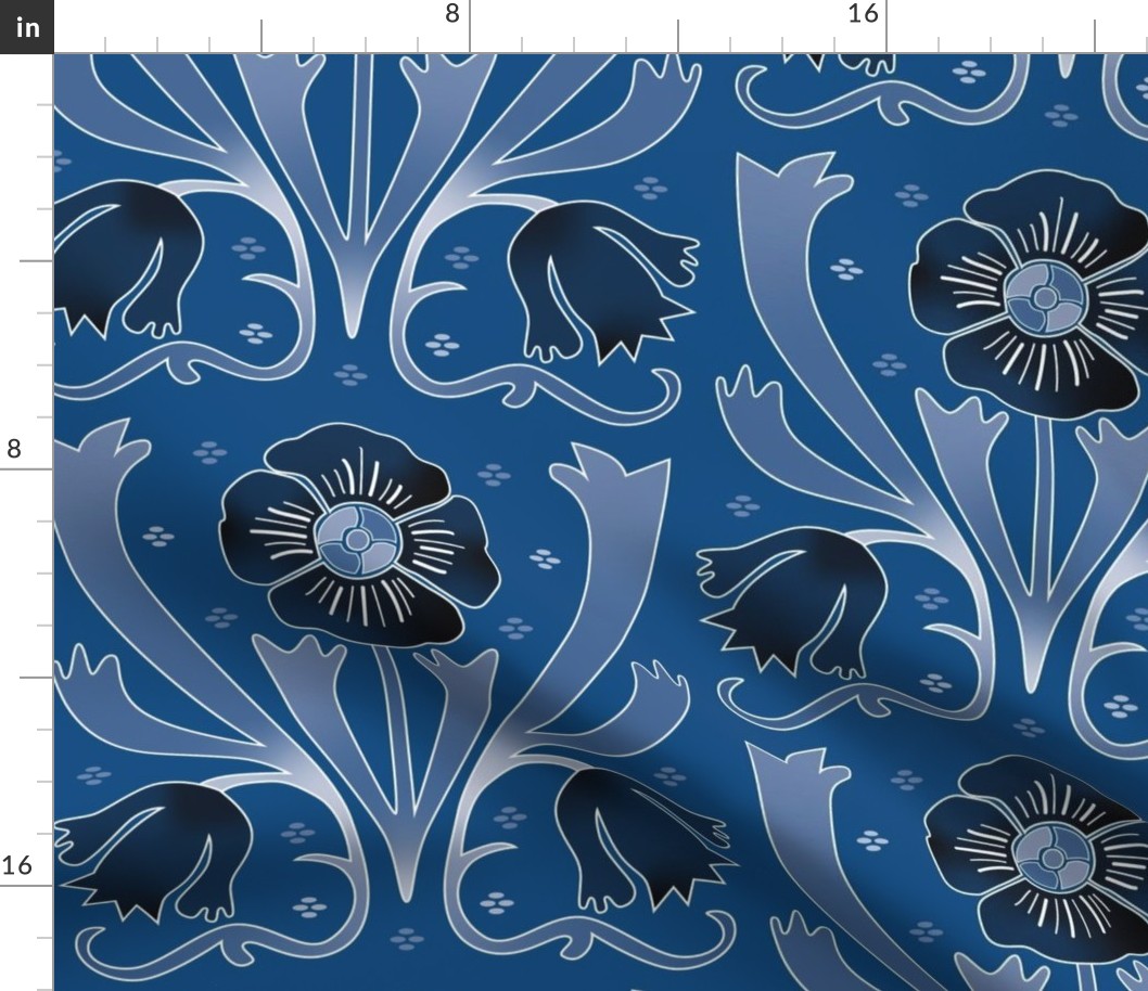 art nouveau flowers blue | large jumbo scale