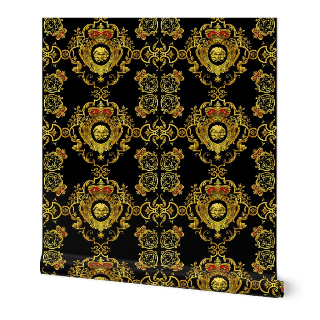 medusa gold flowers floral leaves leaf crown baroque victorian coat of arms heraldry crest  banners medals black royalty fleur de lis vines lily lilies fishes dragons insignia ornate frames gorgons Greek Greece mythology neoclassical   inspired