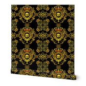 medusa gold flowers floral leaves leaf crown baroque victorian coat of arms heraldry crest  banners medals black royalty fleur de lis vines lily lilies fishes dragons insignia ornate frames gorgons Greek Greece mythology neoclassical   inspired
