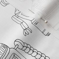 Hand drawn Vintage Robots Black & White Outline - Medium scale