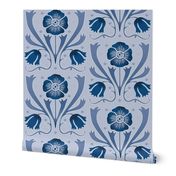 art nouveau flowers on light blue | large jumbo scale