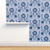 art nouveau flowers on light blue | large jumbo scale