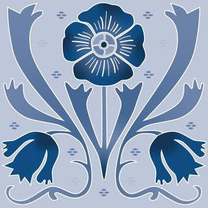 art nouveau flowers on light blue | large jumbo scale