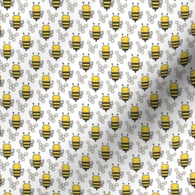 Bees Honeycomb Black&White Bright Yellow on White Tiny Small 0,75 inch