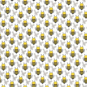 Bees Honeycomb Black&White Bright Yellow on White Tiny Small 0,75 inch