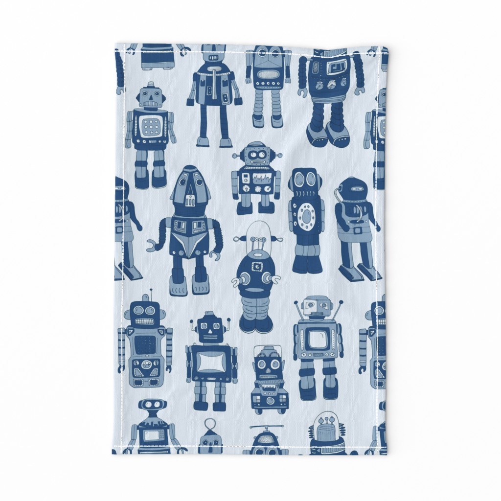 Hand drawn Vintage Robots Classic Blue - Medium scale