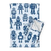 Hand drawn Vintage Robots Classic Blue - Medium scale