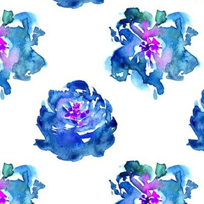 Blue watercolor peonies ★ painted florals for modern home decor, bedding