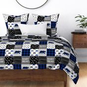 baby bear patchwork quilt top || buffalo plaid (blue)  C20BS