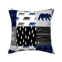 baby bear patchwork quilt top || buffalo plaid (blue)  C20BS