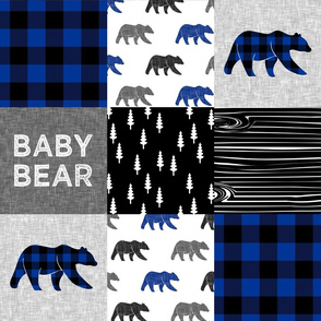 baby bear patchwork quilt top || buffalo plaid (blue)  C20BS