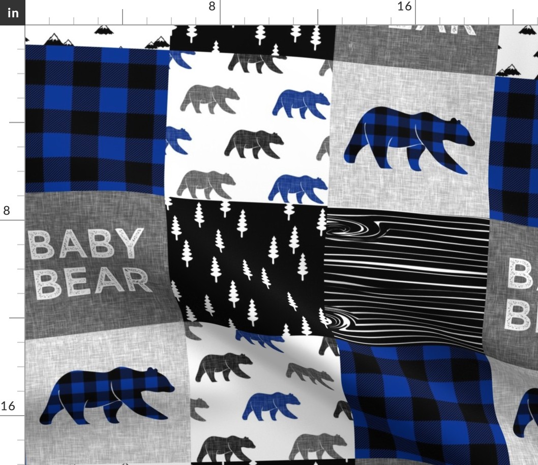 baby bear patchwork quilt top || buffalo plaid (blue)  C20BS