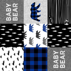 baby bear patchwork quilt top || buffalo plaid (blue)  (90) C20BS