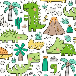 Dinos Doodle Green on White