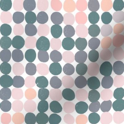 Muted Chill Dots in coral, pink, blue, and green