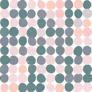 Muted Chill Dots in coral, pink, blue, and green