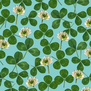 pressed clover fabric - pressed flowers fabric, leaves, shamrock fabric, clover fabric - mint