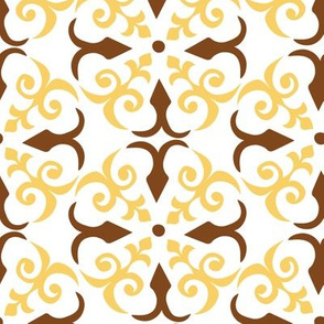 Shaker Lattice: Light Brown  & Yellow on White - medium scale