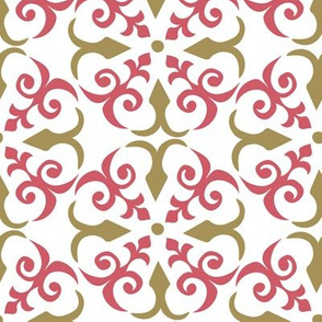 Shaker Lattice: Gold  & red  on  White - medium scale